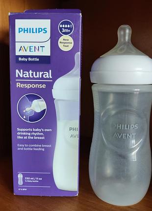 Детская бутылочка для кормления серии philips avent natural response с объемом 330 мл 3м+ быстрый поток
