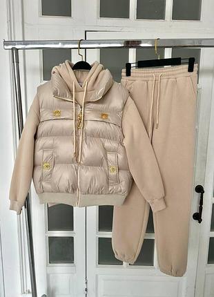 Спортивний костюм-трійка schiaparelli бежевий з жилеткою та худі