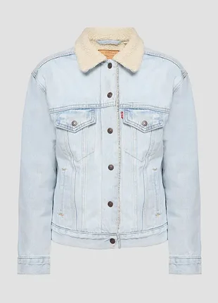 Куртка жіноча levi's ex-boyfriend trucker jacket блакитна джинсова оверсайз шерпа