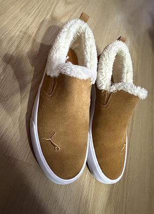 Мокасини puma замшеві з хутром коричневі