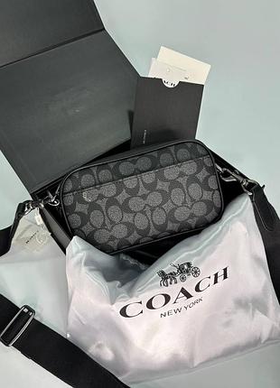 Чоловіча сумка - coach ,  прямокутна чорно-сіра з принтом " преміум "
