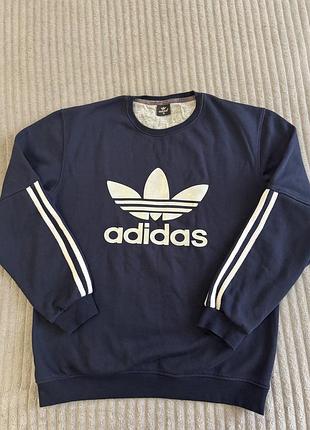 Світшот adidas originals темно-синій з логотипом та смужками