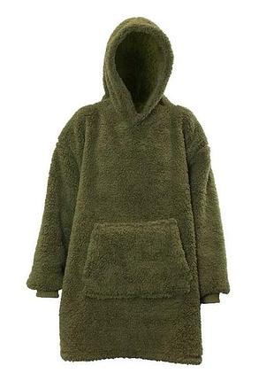 Пухнасте худі teddy hoodie оливкового кольору