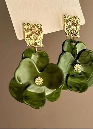 Шикарные акриловые серьги  под винтаж deep green flowers