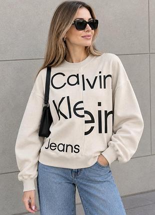Бежевый свитшот (толстовка) calvin klein jeans 48-50 размера