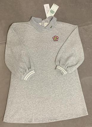 Платье-свитшот с воротником поло серое на девочку 8 лет 128/134 lacoste