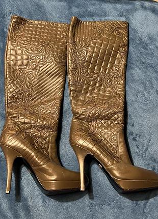 Вінтажні шкіряні чоботи versace оригінал стегані  р. 37