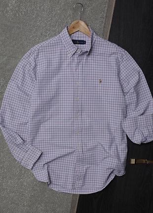 🐎 polo ralph lauren оригінал! чоловіча сорочка у клітку oxford / l розмір / 100% бавовна / чоловіча рубашка ральф лорен оксфорд