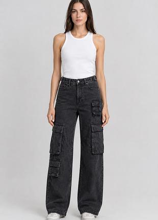Джинси чорні карго bershka