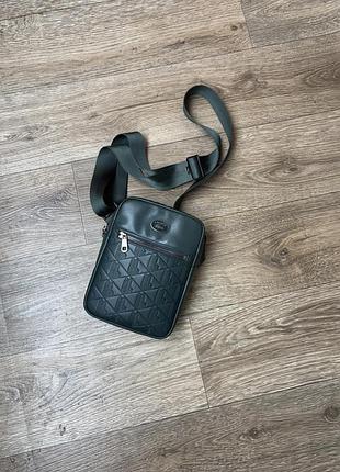 Оригінальна чоловіча сумка-месенджер через плече, крос-боді lacoste monogram satchel (зелена) 20х15х5см