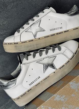 Кеди жіночі golden goose білі зі сріблястою зіркою, розмір 39, 25 см, натуральна шкіра