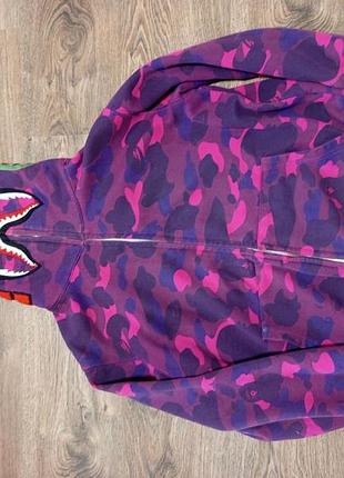 Худі bape зіп-худі камуфляжне фіолетове з рожевим
