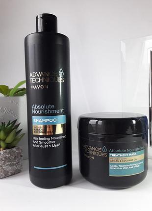 Набір по догляду за волоссям avon advance techniques "абсолютне живлення" шампунь та маска, ейвон