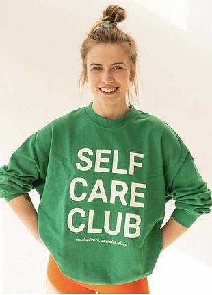 Яскравий зелений світшот h&m "self care club" (оверсайз)