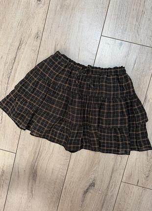 Спідниця zara для дівчинки у клітинку з воланами 128 см