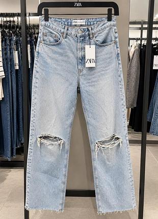 Стильні жіночі джинси zara з ефектом потертостей