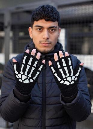 Чоловічі перчатки without finger з принтом скелет black