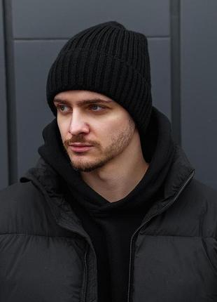 Чоловіча утеплена зимова шапка на флісі without snow black