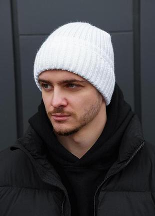 Чоловіча утеплена зимова шапка на флісі without snow white