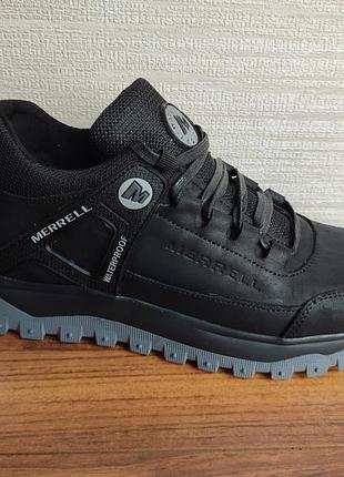 Кроссовки мужские merrell waterproof black grey зимние кожаные с мехом