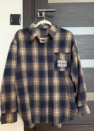Сорочка жіноча miu miu оверсайз у клітинку