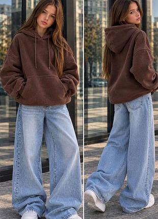 Худи oversize флисовое детское коричневое 140-164