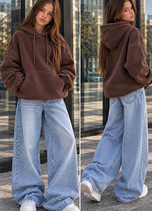 Флисовое худи детское oversize коричневое 140-164