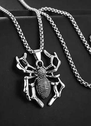 Кулон в виде паука из нержавеющей медицинской стали на цепочке