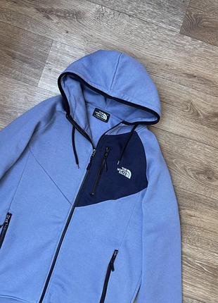 Чоловіча утеплена спортивна кофта  на флісі, зіп-худі the north face (tnf), р.xl, блакитна з темно-синіми вставками
