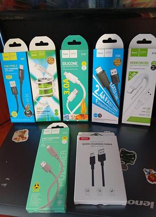 Кабелі для зарядки hoco / xo type-c, lightning, micro-usb 1m