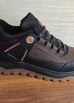 Кроссовки мужские merrell waterproof black brown зимние кожаные с мехом