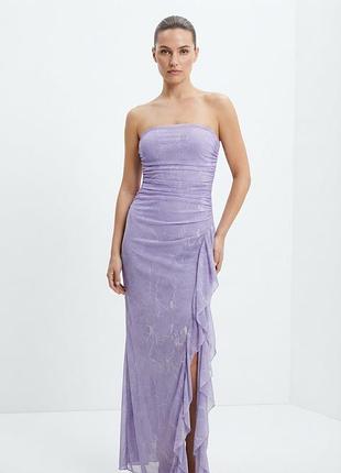 Нежно-сиреневое платье бандо из сетки asos design с драпировкой (размер m / ru 12)