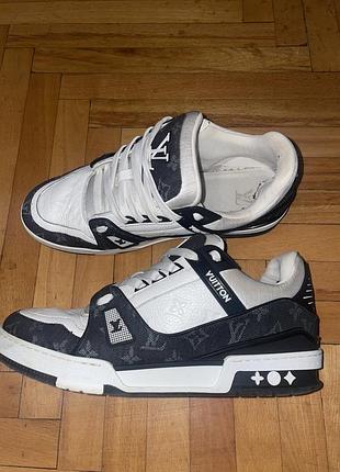 Кросівки louis vuitton lv trainer black white (monogram denim)