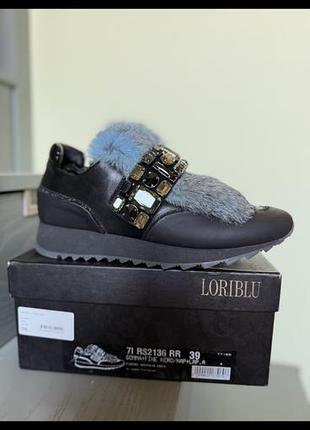 Кросівки жіночі loriblu чорні 39 розмір шкіряні з хутром та камінням