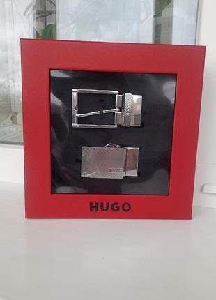 Чоловічий ремінь hugo двосторонній шкіряний із двома пряжками 50537122