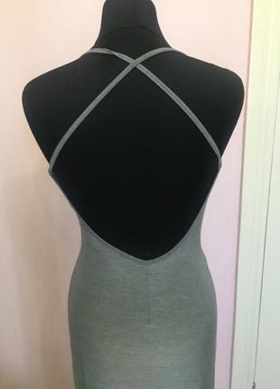 Сукня масло максі сірий металік, відкрита спина, мінімалізм, на бретелях4 фото