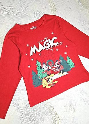 💝1+1=3 червоний новорічний жіночий лонгслів светр з міккі маусами disney, розмір 46 - 48