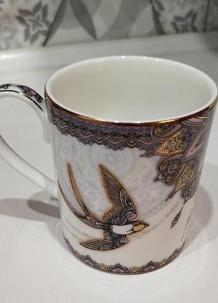 Колекційна порцеляна чашка ластівка східний розпис premium porcelain empire позолота 22 карата
