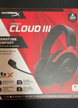 Навушники hyperx cloud iii ігрові дротові повнорозмірні чорно-червоні