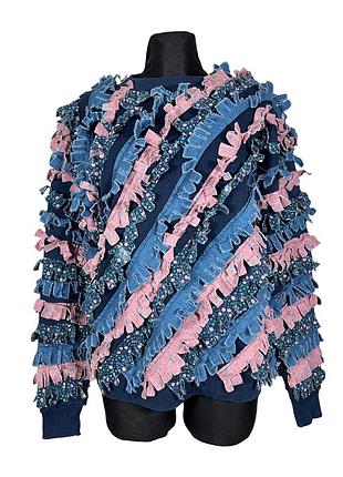 Вінтажний фактурний світшот з бахромою та рюшами vintage 80s 90s 2000s y2k shaggy ruffle pachwork
