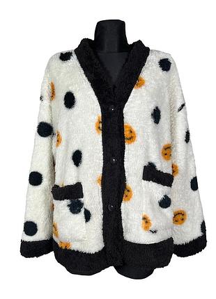 Оверсайз плюшевий кардиган зі смайликами з карманами vintage teddy