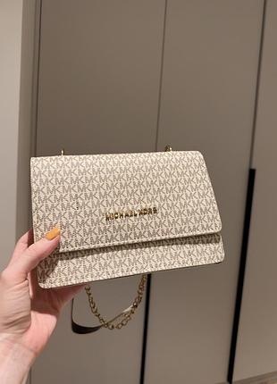 Жіноча сумка michael kors через плече, бежево-золота, 21х15 см