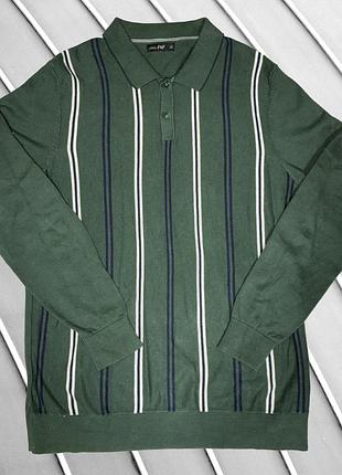 Мужская кофта f&amp;f l eu50 ua50 зеленая поло с воротничком в полоску хлопковый джемпер пуловер трикотажное поло с длинным рукавом