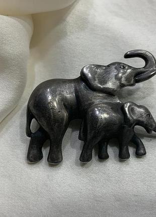 🐘🐘✨ родинний талісман вінтажна брошка слони слониха зі слоненям срібний тон vintage elephants brooch 1970–1980-ті рр. ✨🐘🐘
