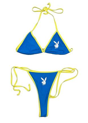 Роздільний купальник playboy x missguided синій з жовтим, розмір l