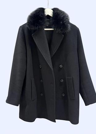 Черное двубортное шерстяное пальто zara полупальто