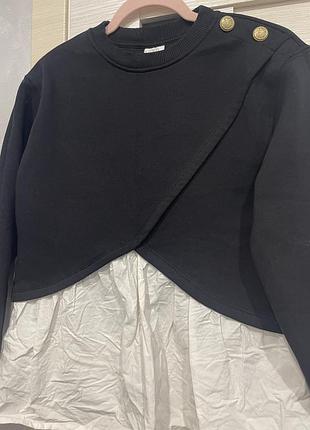 Світшот жіночий zara 2 в 1 з імітацією сорочки чорно-білий