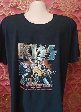 Чорна бавовняна футболка з графічним принтом американського рок-гурту kiss