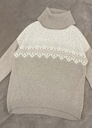 Светр жіночий pure collection бежевий з білим візерунком fair isle