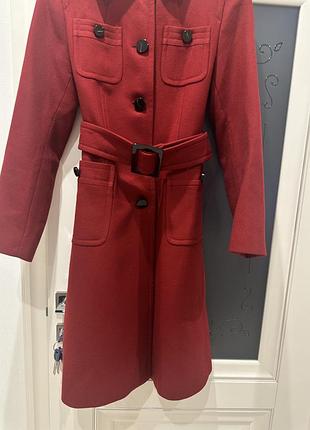 Пальто жіноче zara червоне вовняне з поясом